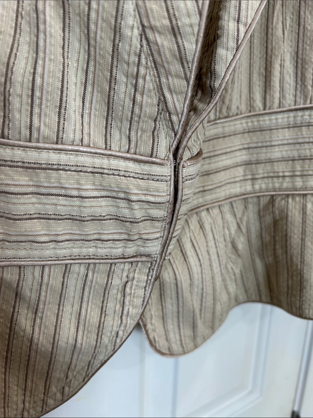 MIXIT Tan Neutral Pinstripe Cropped Peplum Blazer Jacket Cotton Plus Size 1X - Picture 5 of 11